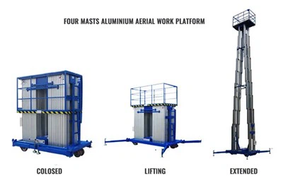 Plataforma elevadora d'aliatge d'alumini de quatre pals